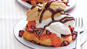 Pineapple and Orange Shortcakes with Chocolate Sauce